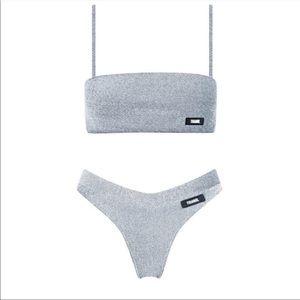 Shiny Lurex Triangl bikini top and bottom (size small)